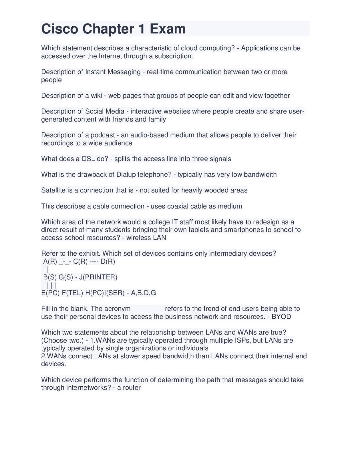 Preview image for Cisco Chapter 1 Exam